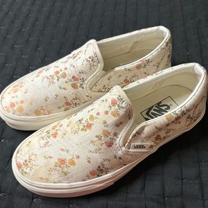 vans vintage off white floral marshmallow slip on shoes